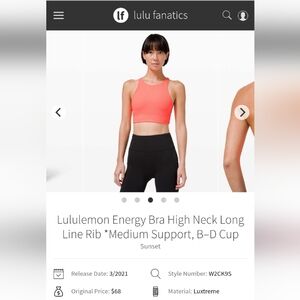 Lululemon Energy Bra High Neck Long Line